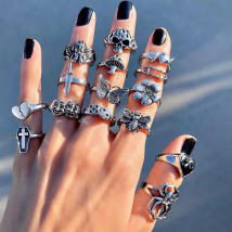 Vintage Gothic Skull Flower Angel Rings for Women Hip Hop Silver Color Butterfly Heart Finger Ring Fashion Streatwear Jewelry