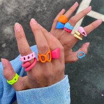 Korean Fashion Irregular Geometric Hand-painted Rainbow Stack Rings for Women Girls Creative Rings Party Jewelry
