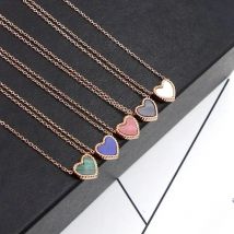 RHYSONG Mini Heart Necklace For Women On Side Red Another Side Black Pendant On Neck Stainless Steel Jewelry Girl Friend Gift