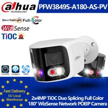 Dahua IPC-PFW3849S-A180-AS-PV 2x4MP TiOC Duo Splicing Telecamera di rete WizSense bullet a focale fissa 180 °   CCTV con allarme sonoro e luminoso da 8 MP