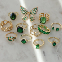 Charming 18K Gold Plated Vintage Zircon Green Stone Jewelry Elegant Rings For Women Luxury Rhinestone Wedding Engagement Anel