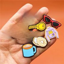 Monday to Weekend Shoe Charms Accessories Coffee Cake Sunglasses Golden Key Shoe Buckle Decorations fit Kids X-mas Party Gifts