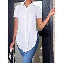 Women's Blouses Summer Casual White Short Sleeve Shirt Fashion OL Lapel Irregular Slim Shirts Women Clothing Streetwear Tops