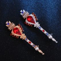 New Fashion Retro Crown Cross Red Rhinestone Pins and Brooches Little Wand Lapel Pin Brooch Shirt Men Clothing Accessories