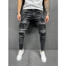 Men Ripped Skinny Jeans Biker High Quality Black Distressed Slim-Fit Pencil Pants Locomotive Zipper Denim Pants Hip Hop Trousers