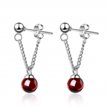 Elegant Round Natural Garnet Stone 925 Silver Needle Lady Tassel Stud Earrings Jewelry For Women Drop Shipping Girls Gift