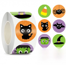 100-500pcs Halloween Black Bat DIY Round Stickers Sealing Packaging Stickers Halloween Gift Decoration 8 Spooky designs