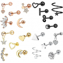 5PCS Heart Tragus Piercing Stud Earring Set Small Lobe Stud Earrings Cartilage Piercing Helix Jewelry Barbell Stud Piercing Lot
