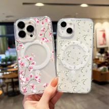 Pink Purple Flower for Magsafe Case for Iphone 16 15 14 13 12 11 Pro Max 16E 13 Mini 16 Plus Magnetic Wireless Charging Cover