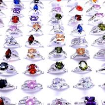 Wholesale Fashion Rings For Women Colorful Zircon Stone Silver Plated Jewelry Party Gift Wedding Accessories Mix Ring Vintage