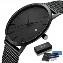 CRRJU Fashion Mens Watches Ultra Thin Quartz Watch Men Casual Slim Mesh Steel Waterproof Sport Watch Black Relogio Masculino
