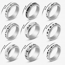 Punk Moon Star Fidgets Anxiety Ring Women Men Worry Stress Relief Jewelry Stainless Steel Rotating