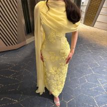 Elegant Chiffon Evening Dress Formal Customized O-Neck Sleeveless Prom Dress with Shawl Delicate 3D Flowers Mermaid Party Gowns