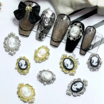 5PCS Baroque Vintage Beauty Head Nail Art Decoration Jewelry Accessories Charms Rhinestones Pearl Metal Manicure Supplies Tool