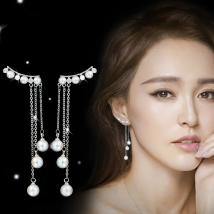 New Design Wedding Jewelry Luxury Clear Zircon Earrings Elegant 925 Sterling Silver Long Shell pearl Stud Earrings For Women