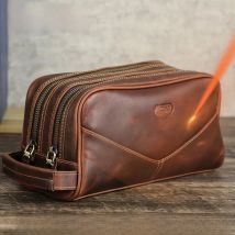 Crazy Horse Genuine Leather Travel Makeup Bag Men's Vintage Leather Cosmetic Cases Luxury Brand Washing Storage Toiletry Bags
