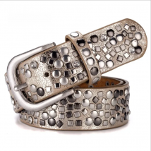 BOKADIAO Women Belt Fashion Punk Pin Buckle Vintage Rivets Luxury Lady's Original Leather Belts For Women Jeans Waistband Female