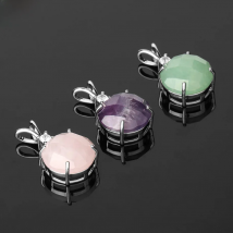 CSJA Natural Healing Crystal Necklace Round Gem Stone Pendant Green Aventurine Pink Quartz Tiger Eye Labradorite Jewelry G688