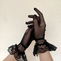 Guanti da guida da donna neri bianchi estivi resistenti ai raggi UV Guanti da donna sottili in rete a rete Guanti in pizzo con dita intere con volant alla moda