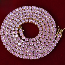 Aokaishen Choker Men Necklace Pink Cubic Zircon Tennis Chain Hip Hop Jewelry Free Shipping Items 2021 Trend
