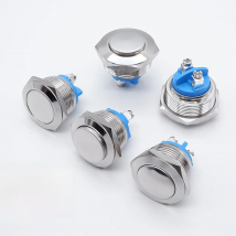 16/19/22mm Metal Push Button Momentary Self-Reset PC Power Start Stop Switch Doorbell Button High Flat Head Screw Terminal 1NO