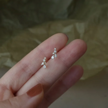 925 Sterling Silver Korean Simple Pavé Crystal Malt Stud Earrings Women Light Luxury Temperament Wedding 14k Gold Jewelry