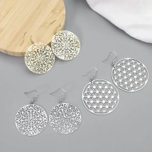 Titanium Steel Flower of Life Earrings Vintage Viking Hyperbole Hollow Ear Hook Metal Filigree Statement Woman Amulet Jewelry