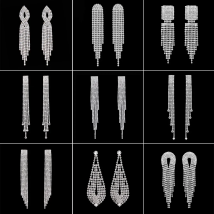 TREAZY NEW Rhinestones Tassels Long Earrings for Women Bling Crystal Hanging Dangle Drop Earrings Brincos Bridal Wedding Jewelry