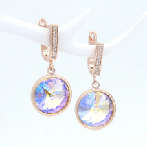 S&Z DESIGN New Luxury Elegant Colorful Round Crystal Dangle Earrings For Women Wedding 585 Rose Gold Color Jewelry