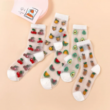 Transparent Fruit Pattern Funny Socks Women Kawaii Design Cherry Avocado Orange Harajuku Thin Glass Silk Cute Calcetines Mujer