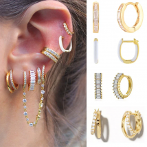 New Fashion Stainless Steel Zircon Circle Chain Piercing Earrings For Women Gold Color Cartilage Hoop Earring Trend Jewelry Gift