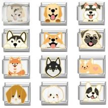 2025 New Women's Cute Dog Series Italian Charm Link Fit 9mm Stainless Steel Module Bracelet Making Jewelry  Bulk