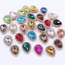 20Pcs 10x14mm Flower Claw Sew On Rhinestones Gold Base Shinny Crystals Stones Sewing Rhinestones For Clothes Rhinestones Button