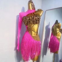 Latin Dance Dresses Customized Luxury Full Diamond Fringe Performance Dress Adult and Children Tango Samba Competition Clothing