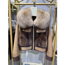 Winter Women Real Natural Fox Fur Collar Mink Fur Coat Merino Sheep Fur Coat Genuine Leather Jacket Thick Luxury Female Coats