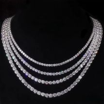FEOBUR 3/4/5mm Real Moissanite Tennis Necklace for Women Men S925 Silver Certified Full Diamond Neck Chains Trendy Jewelry Gift