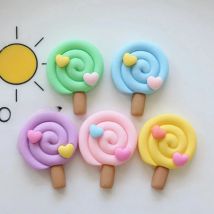 10 Pcs New Mini Cute Kawaii Heart Shaped Lollipop Flat Resin Cabochon Scrapbook DIY Hairpin Embellishments Charm Accessories A80