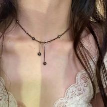 Punk Goth Charm Pendants Beads Weave Choker Rope Chain Necklace Korean Men Women Y2K EMO Scene 2000s Accessories Jewelry