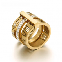 Trendy Shell Stainless Steel Rings For Women Girls Three Layers Roman Numerals Rhinestone Bridal Wedding Women Rings Jewelry