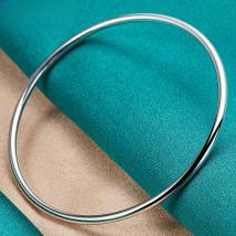 DOTEFFIL 925 Sterling Silver 3mm Solid Smooth Bangle Fashion Simple Bracelet For Woman Man Wedding Engagement Jewelry