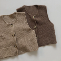 Baby Boys Girls Sleeveless Knitting Cardigan Spring Autumn Kids Retro Pocket Vest Children's Knitted Button Vest Cardigan