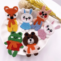 12pcs Cotton Knitting Cartoon Rabbit Bear Fox Frog Embroidered Patch Sewing Applique DIY Clothes Hat Shoes Decor Accessories