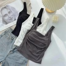 Corset Tank Top Women Ruched Bustier Summer Clothes Sleeveless Square Neck Crop Tops Female Solid Black Vest Sexy Top