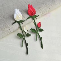 Red White Rose Bud Patch Size 11.2cm*3.7cm DIY Clothes Accessories Decorative Cloth Iron On Flower Patches For Clothing