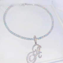 2025 New A-Z Cursive Letters Name Pendant Necklace Iced Out Bling 5A Cubic Zircon CZ Silver Color Letters Charm Hip Hop Jewelry