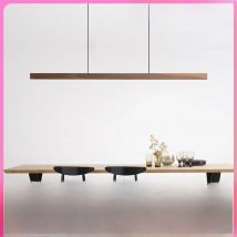 Customized Wooden Pendant Lights Hanging Lamp Table LED Long Linear Light Kitchen Island Lighting for Dining Living Room Office