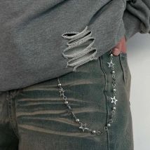 Lacteo Trendy Silver Color Hollow Out Star Pendant Waist Chain Hip Hop Jeans Chain Keychain Spider CCB Bead Pants Y2K Jewelry