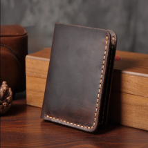 Handmade Vintage Crazy horse Genuine Leather Men Wallet Men Purse Leather Short Card Wallet for Male Money Clips Money bag