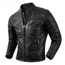 New Motorcycle Causal Vintage Leather Coat Men Autumn Outfit Fashion Biker Pocket Design Top Layer Cow Leather Jacket