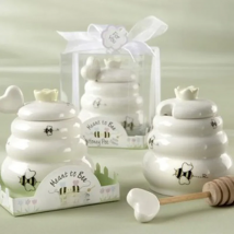 MEANT TO BEE Ceramic Honey Pot Set With Honey Dipper in Favor Box